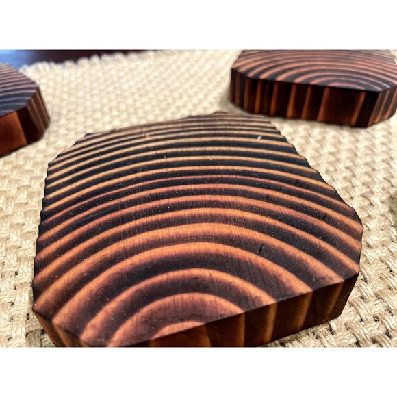 Handmade Wooden Coasters Wood Burn Dark & Light Brown Set of 5 Rustic Farmhouse - Picture 5 of 10